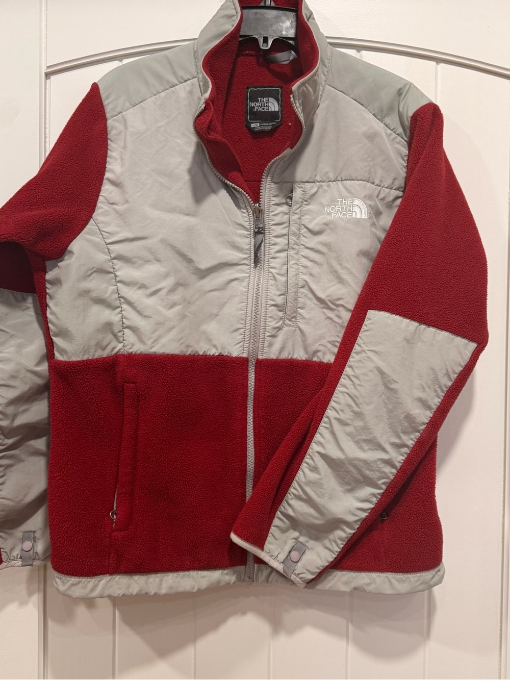 The North Face Denali Fleece Jacket Women’s L Red Grey Colorblock - Picture 5 of 8